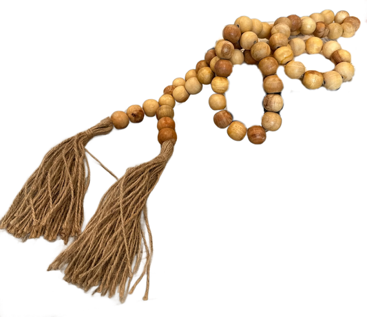 Long Wood Beads Garland with Tassels