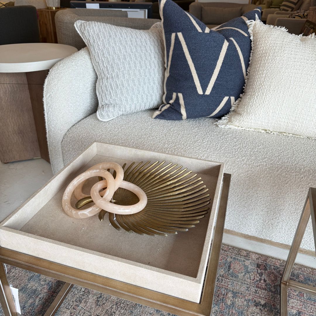 Decorative Cast Aluminum Palm Frond Tray, Antique Brass Finish