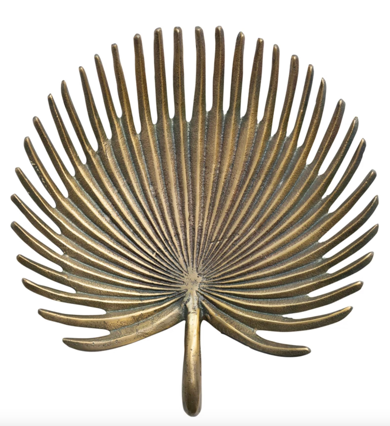 Decorative Cast Aluminum Palm Frond Tray, Antique Brass Finish