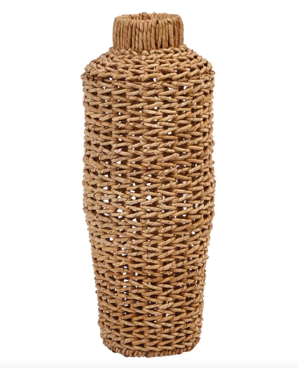 Hand-Woven Water Hyacinth and Rattan Floor Vase