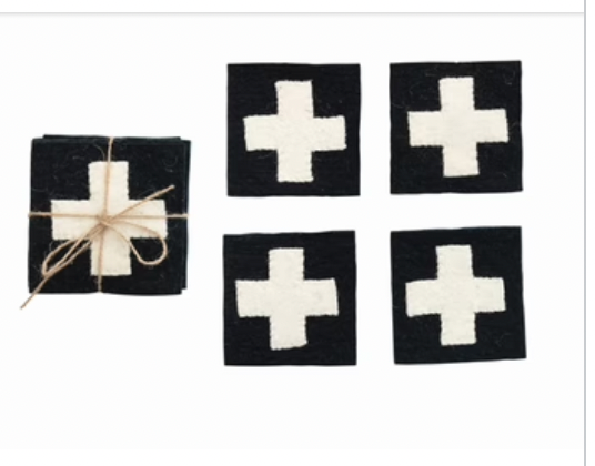 Wool Felt Coasters w/ Appliqued Swiss Cross