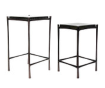 Cognac Pressed Glass Cast Metal Accent Nesting Table Set