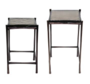 Cognac Pressed Glass Cast Metal Accent Nesting Table Set