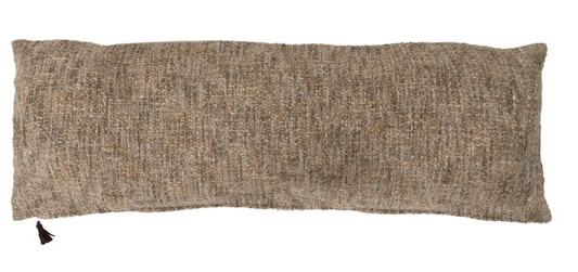 Grey/Tan 36" x 13" Melange Cotton Blend Boucle Lumbar Pillow -DF5767