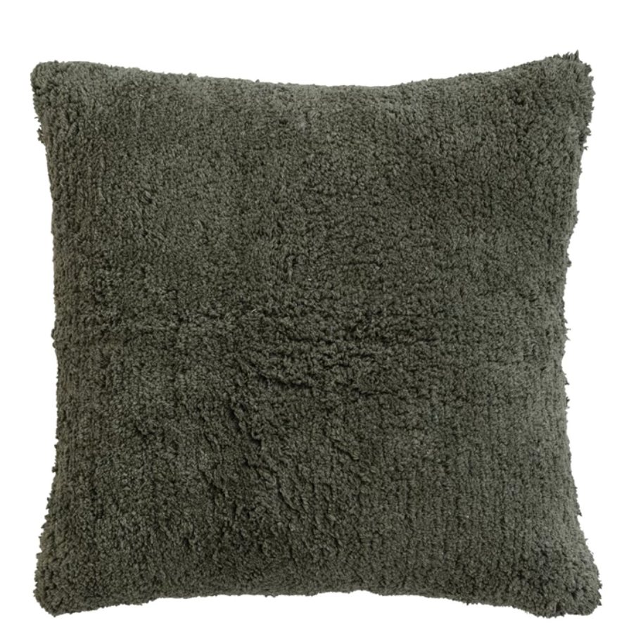 Forest Green 18" Square Cotton Tufted Pillow w/ Chambray Back - DF8178