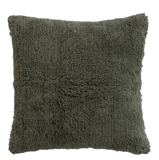 Forest Green 18" Square Cotton Tufted Pillow w/ Chambray Back - DF8178