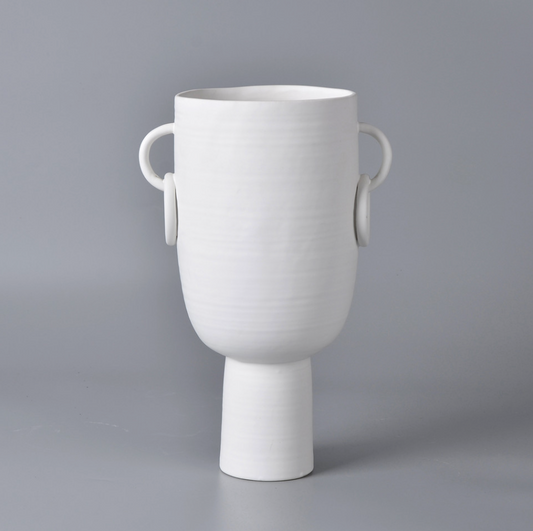 13"H Vase With Handles, White