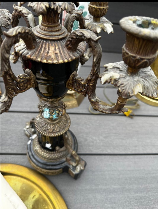 Marble and Brass Candelabra Vintage