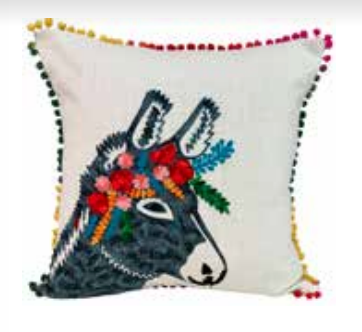 Embroidered Gray Donkey Pillow 18x18