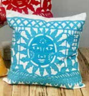 Papel Picado Embroidered Pillow bright blue 18x18