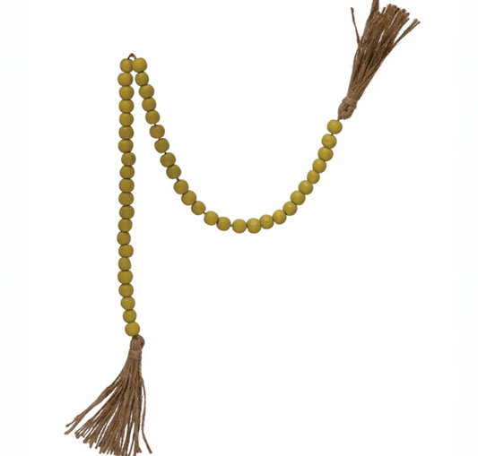 Wood Bead Garland with Jute Tassels