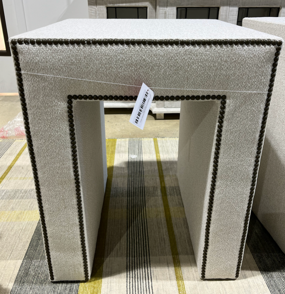 Upholstered Side Table w/ Glass Top Bopper Brass