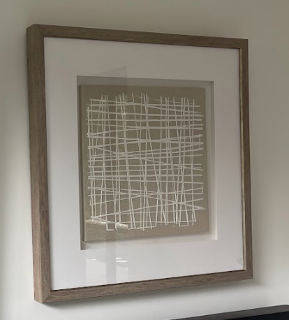 Cross Hatching on Burlap in Wood Frame
