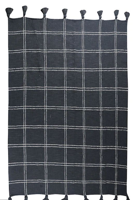 Honeybloom Windowpane Yarn Dyed Woven Throw Blanket with Tassels, 50x60