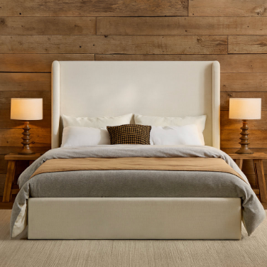 Caron King Upholstered Wingback Bed, Ivory Canvas