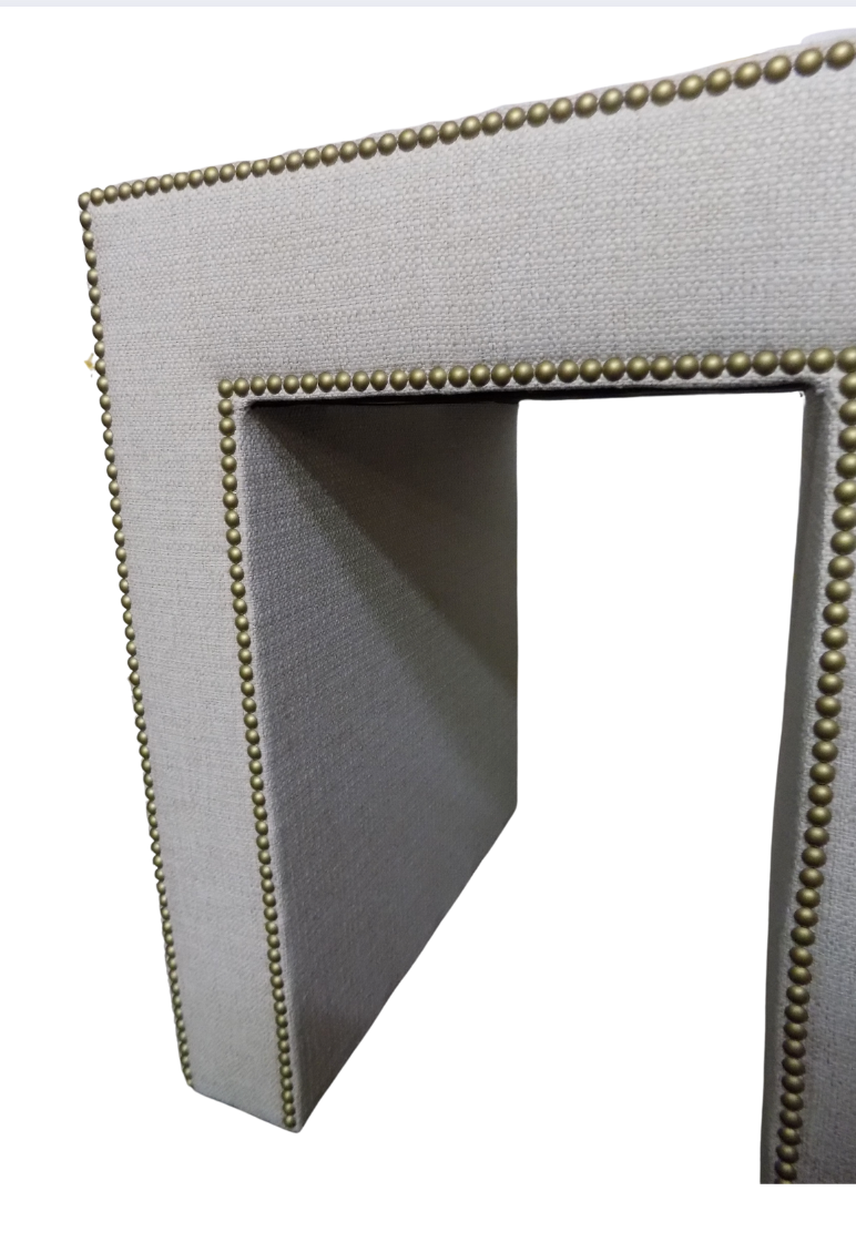 Upholstered Side Table in Bopper with Champagne Brass