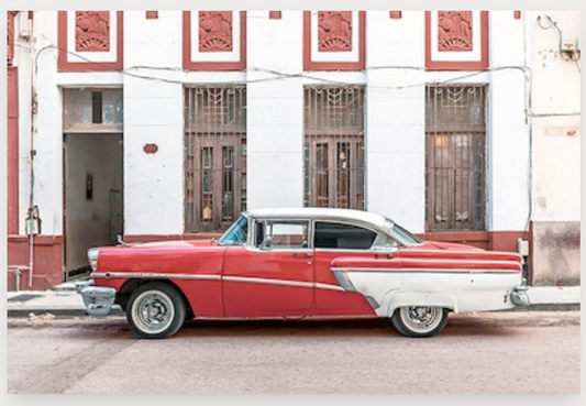 30"x22" Red White Cuban Car Art