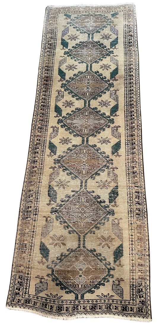Turkish Runner Rug 30.5"x88" Tan and Green