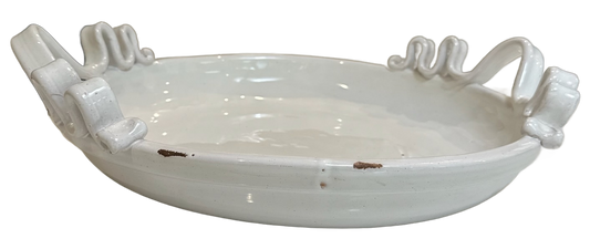 White Glazed Tray with Ribbon Handles