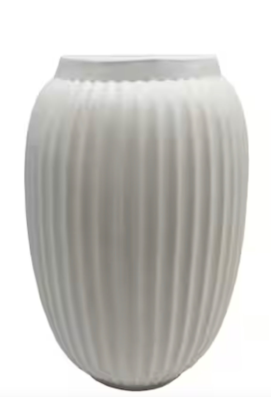 White Geometric Fluted Ceramic Vase 9"