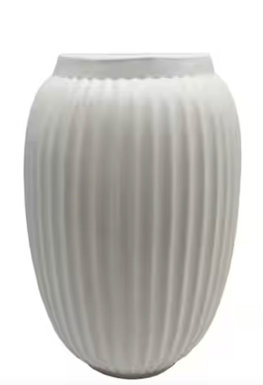White Geometric Fluted Ceramic Vase 9"