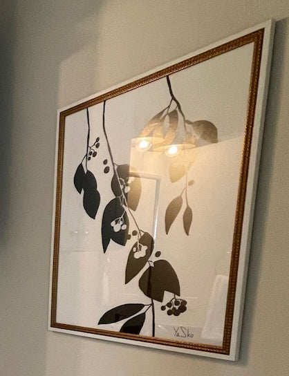 Gold Framed Black Leaves Art