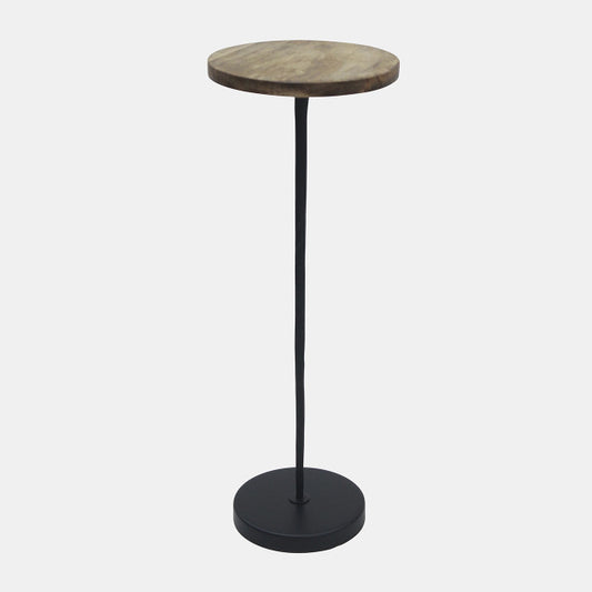 Metal/Wood Drink Table, Brown/Black 23"