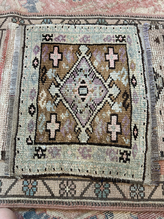Turkish Scatter Rug Purple and Green 16" x 18"
