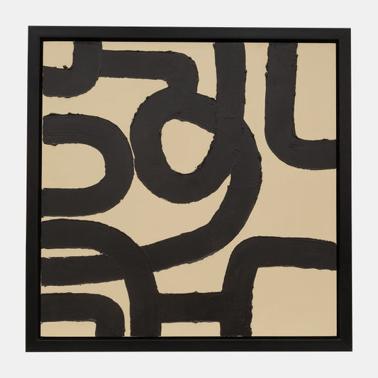 47x47,HAND PAINTED CURVY-CROSS ROADS, IVORY/BLK 2