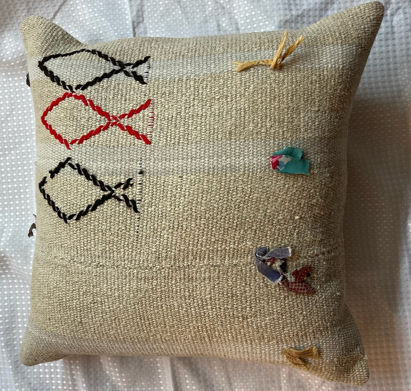 Neutral Hemp with Inclusions and Embroidery Pillow 22x22