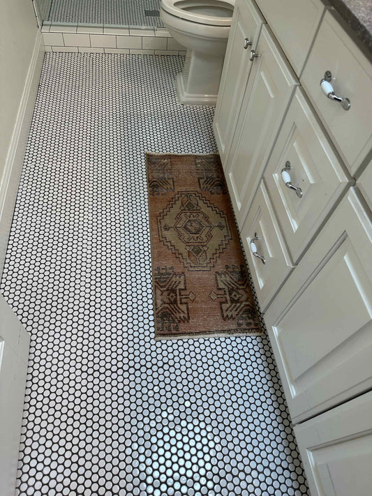 Turkish Scatter Rug Tan and Pink 14.5" x 37"