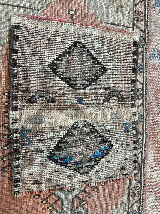 Turkish Scatter Rug Tan and Blue 16.5" x 20.5"