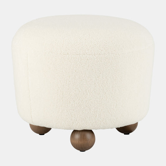 Round Ottoman W/ Ball Feet, Beige