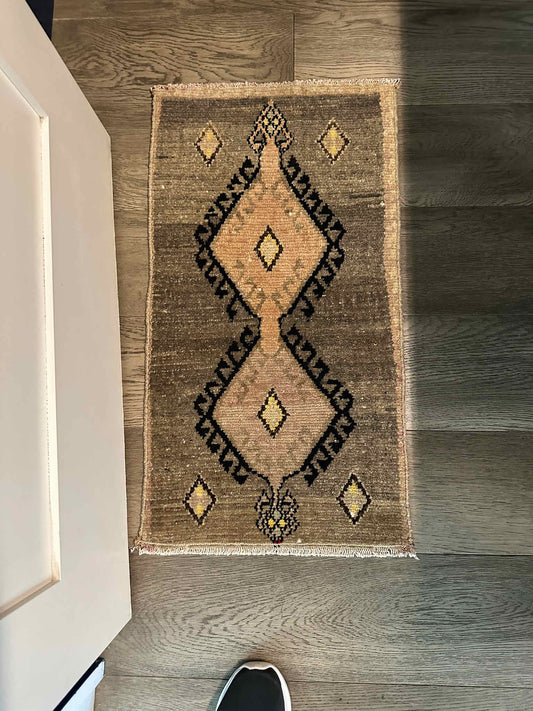 Turkish Scatter Rug Pink, Light Brown and Black