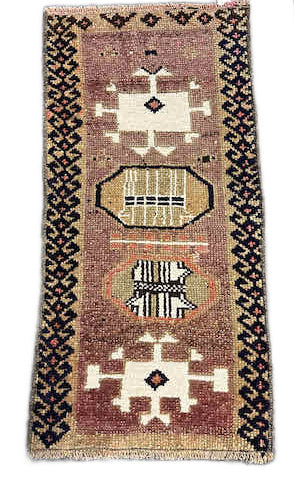 Turkish Scatter Rug Black and Dark Pink 14" x 29"