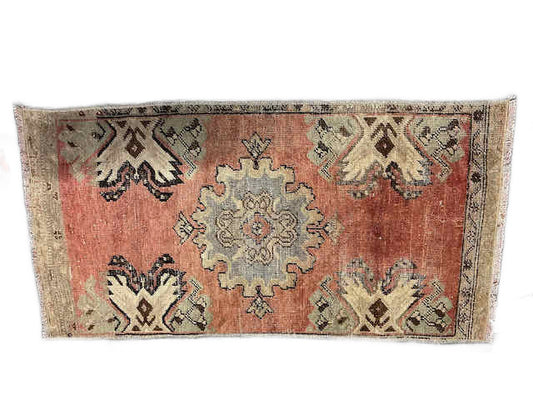 Turkish Scatter Rug Pink and Green 18" x 35"