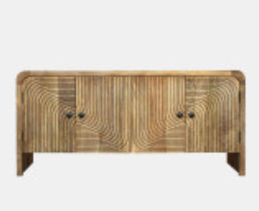 Carved Front Waterfall Edge Sideboard, Brown 30"