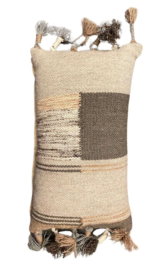 Tassle Lumbar Pillow Beige, Grey, and Orange