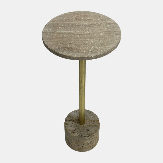 Travertine Accent Table, Natural/gold Kd 26"