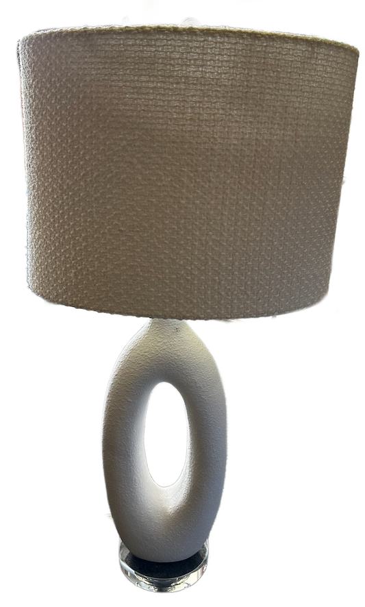 White Ceramic Cut Out Lamp with Textured Shade
