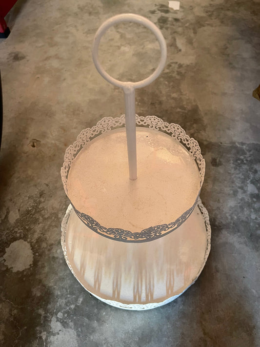 White Two Tier Metal Tea Stand