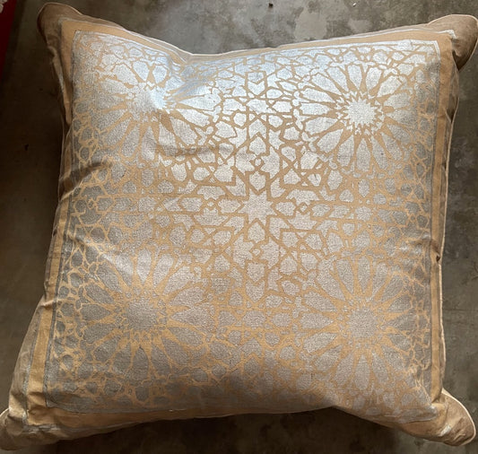 Brown Square Pillow with Gold Pattern