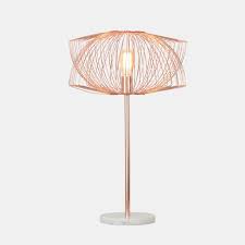 Metal 28" Table Lamp w/Cage Shade, Rose Gold