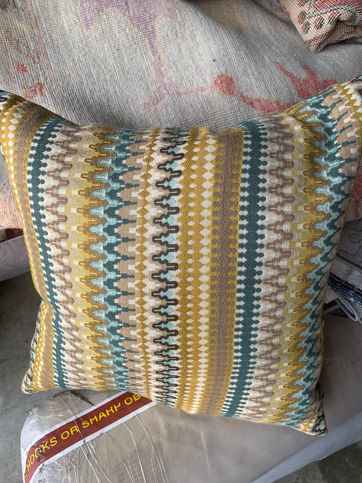 Yellow with Multicolor Pattern Square Pillow