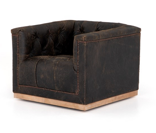 Maxx Swivel In Distressed Black Leather