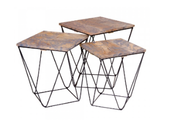 Set of 3 Copper Side Table HPL Top
