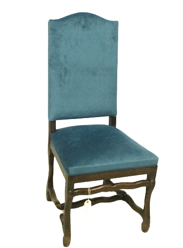 antique mutton leg dining chairs in blue velvet