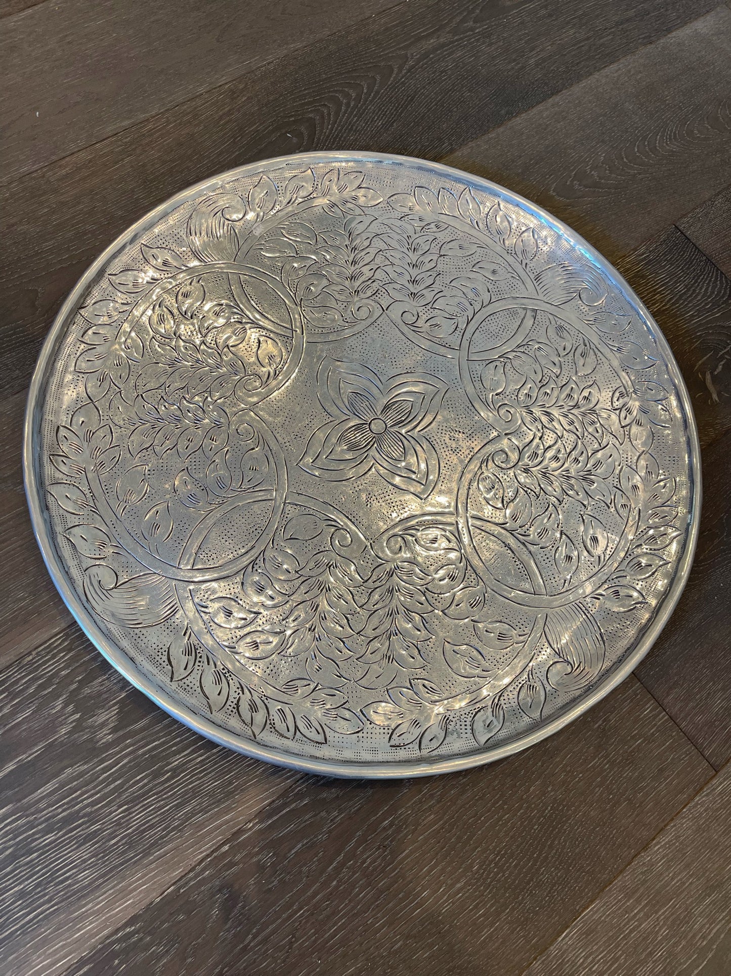 Silver Tray with Etched Leaves