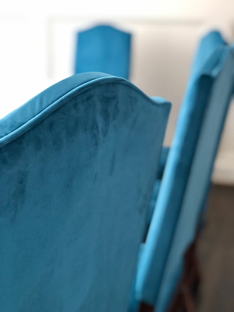 Mutton Leg Antique Dining Chair in Blue Velvet